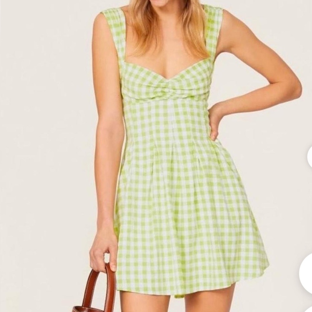 For Love And Lemons Yellow and White Smocked Tie Front Sundress